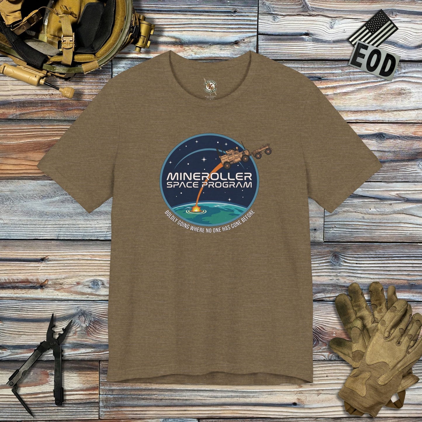K-Factor Supply Co Mineroller Space Program (Clean) T-Shirt Heather Olive / S