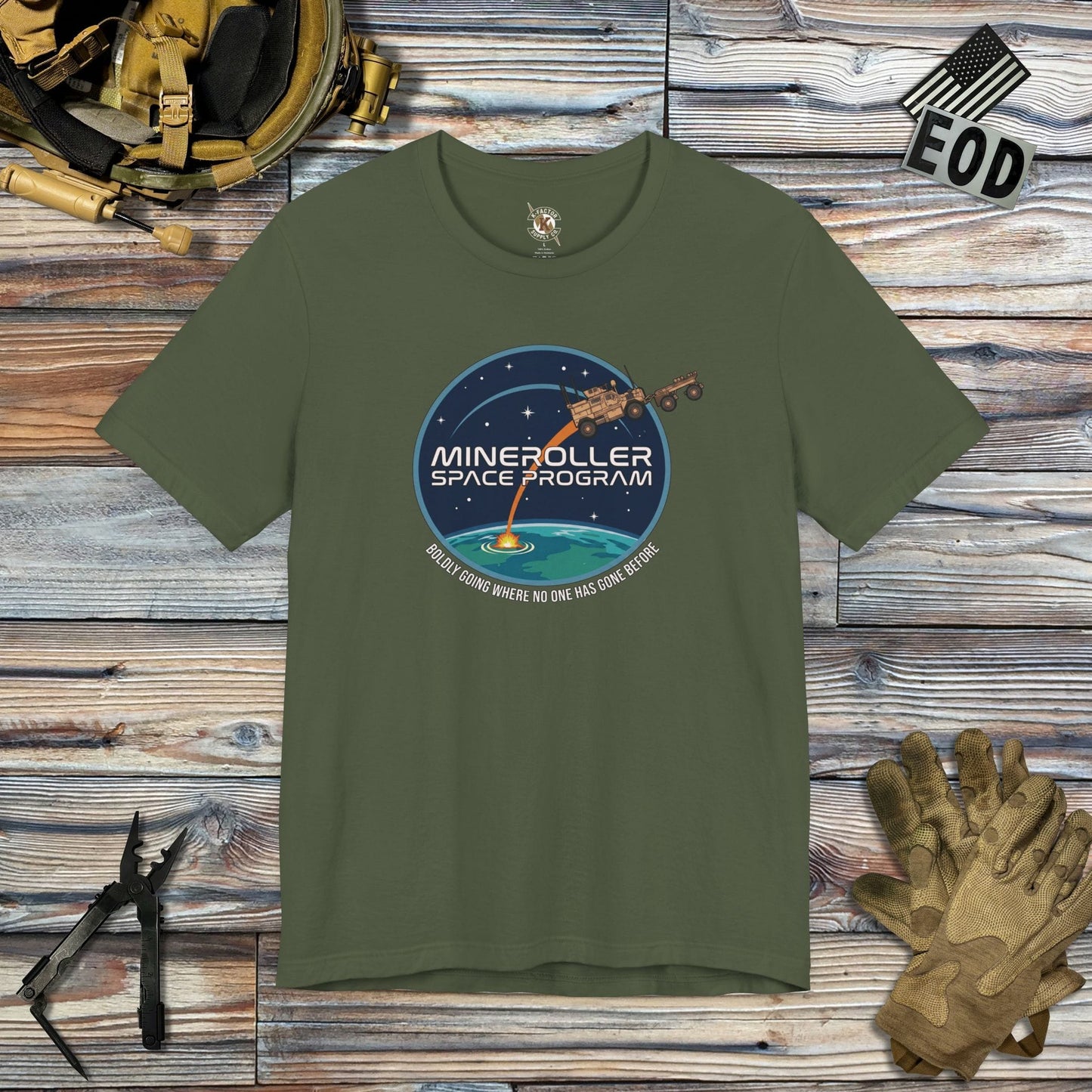 K-Factor Supply Co Mineroller Space Program (Clean) T-Shirt Military Green / S