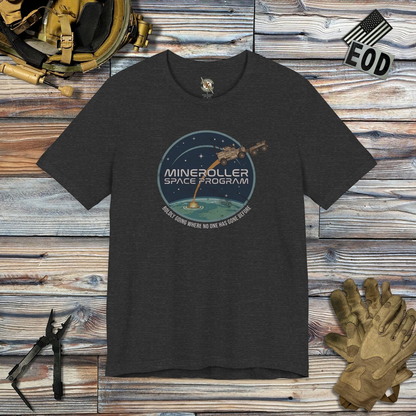 K-Factor Supply Co Mineroller Space Program (Distressed) T-Shirt Dark Grey Heather / S