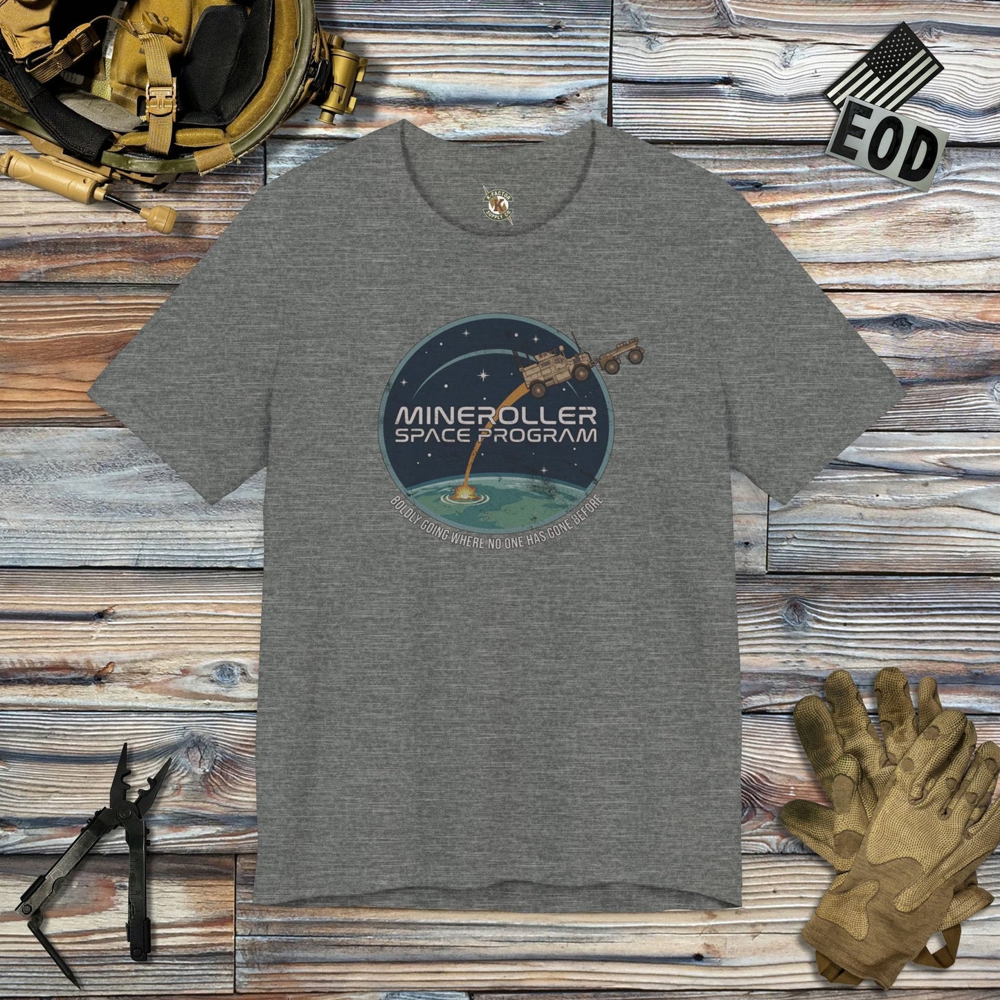 K-Factor Supply Co Mineroller Space Program (Distressed) T-Shirt Deep Heather / S