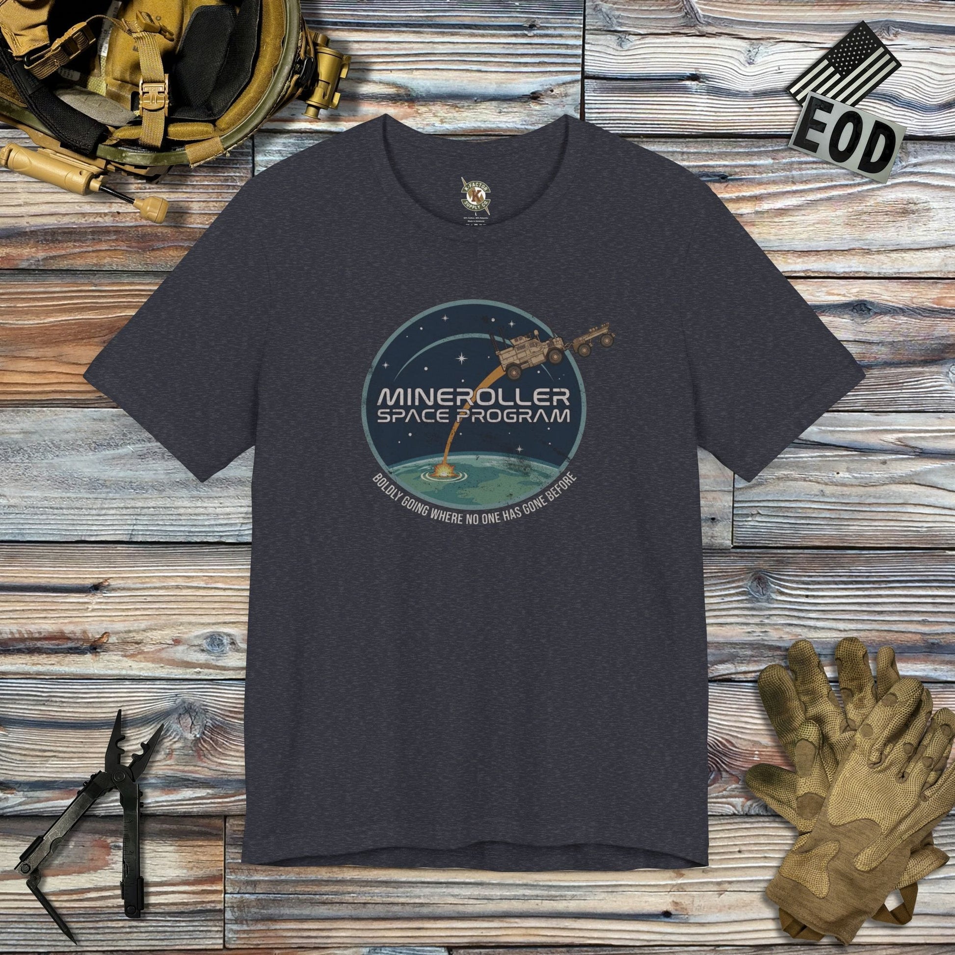 K-Factor Supply Co Mineroller Space Program (Distressed) T-Shirt Heather Navy / S