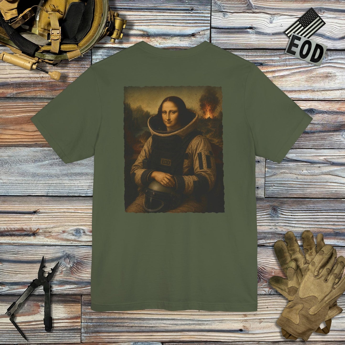 K-Factor Supply Co Mona Lisa Bomb Suit (Back Print) T-Shirt