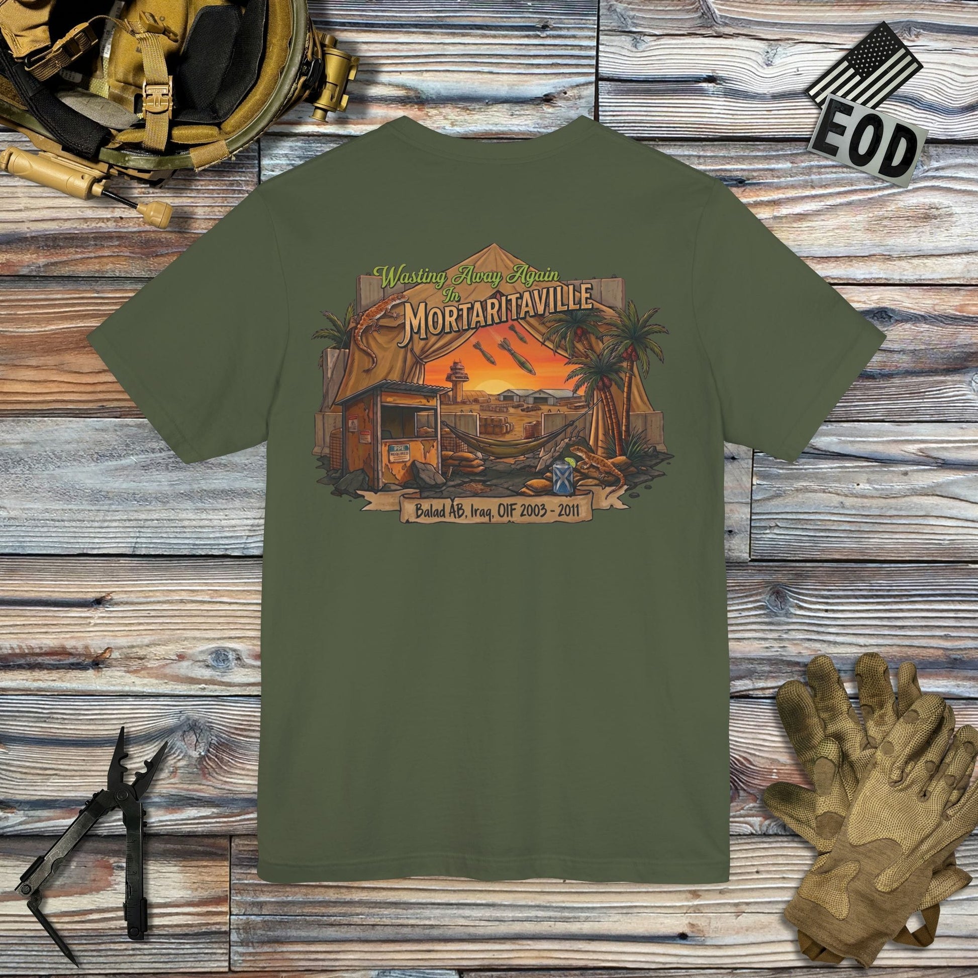 K-Factor Supply Co Mortaritaville (Back Print - Classic Colors) T-Shirt Military Green / S