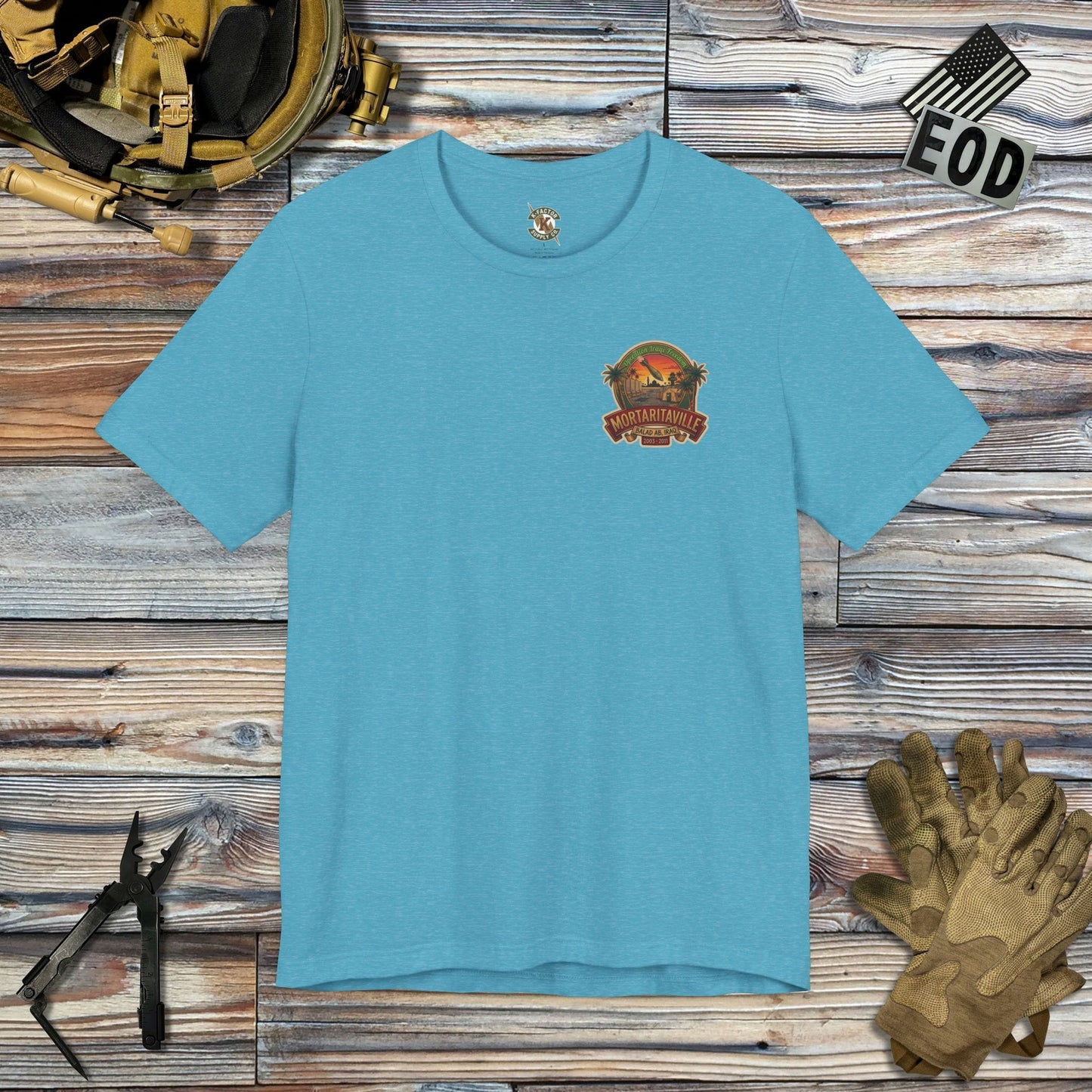 K-Factor Supply Co Mortaritaville (Back Print - Tropical Colors) T-Shirt Heather Aqua / M