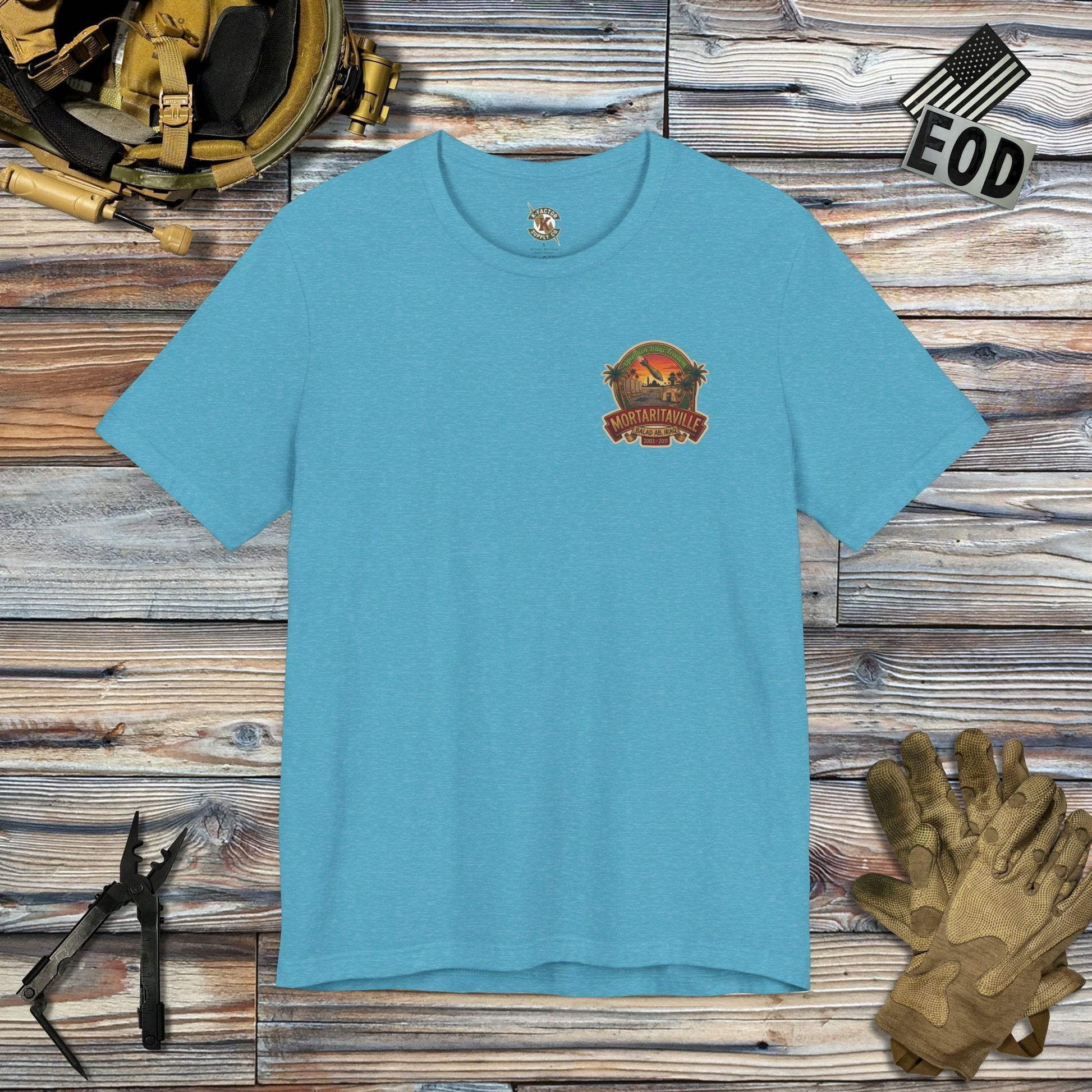 K-Factor Supply Co Mortaritaville (Back Print - Tropical Colors) T-Shirt Heather Aqua / M