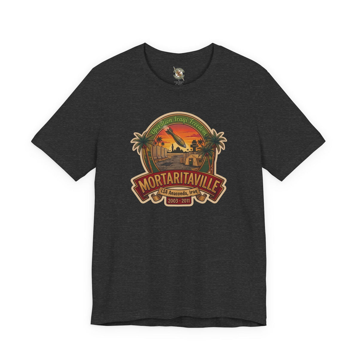 K-Factor Supply Co Mortaritaville Mk 1 Mod 1 [LSAA] (Classic Colors) T-Shirt Dark Grey Heather / S