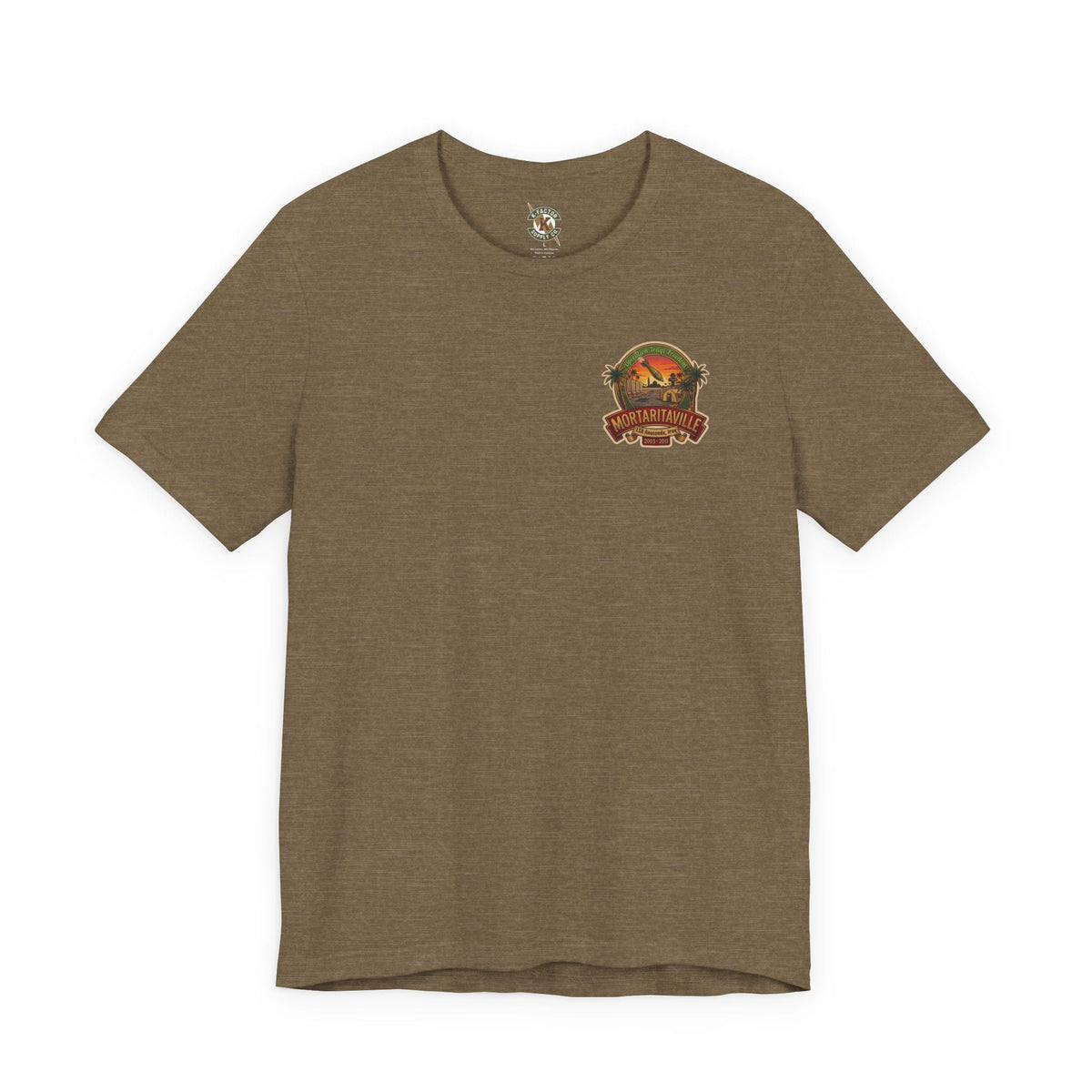 K-Factor Supply Co Mortaritaville Mod 1 [LSAA] (Back Print - Classic Colors) T-Shirt Heather Olive / S