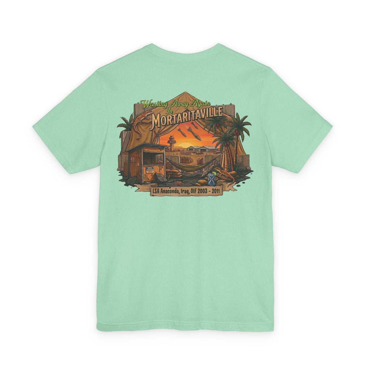 K-Factor Supply Co Mortaritaville [Mod 1 - LSAA] (Back Print - Tropical Colors) T-Shirt Heather Mint / S