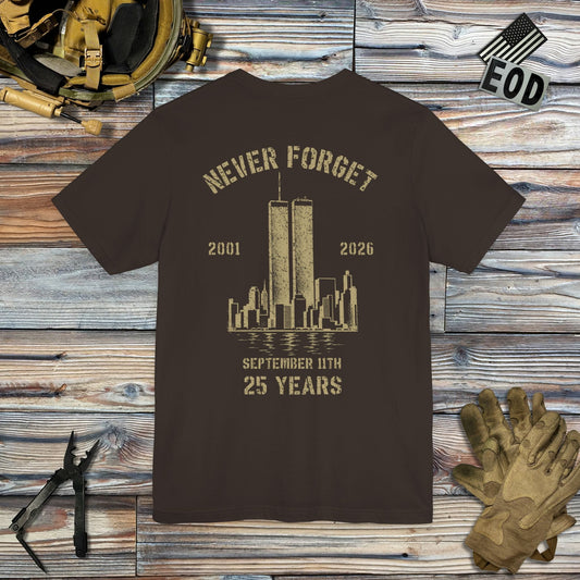 K-Factor Supply Co Never Forget (Back Print) T-Shirt Brown / S
