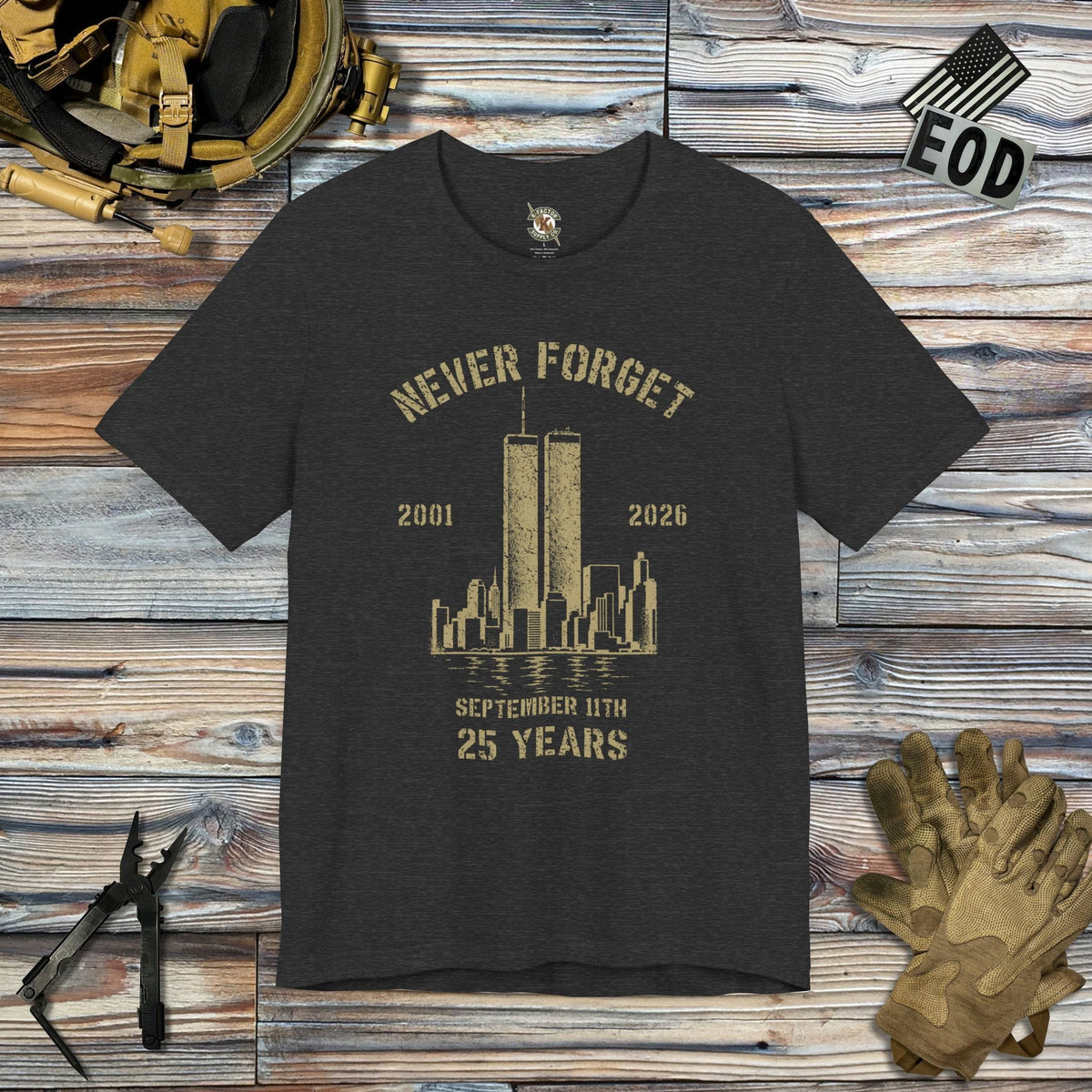 K-Factor Supply Co Never Forget T-Shirt Dark Grey Heather / S