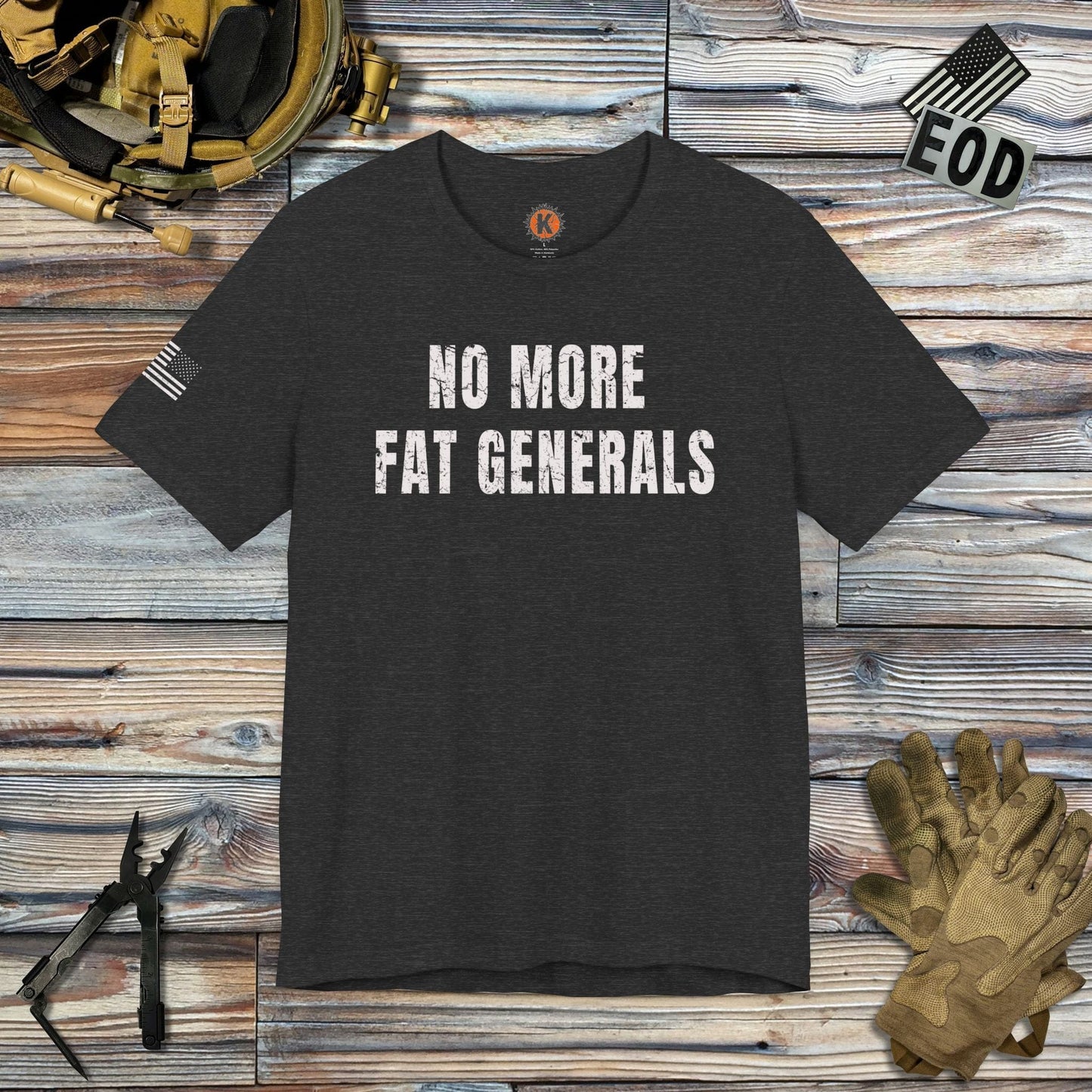 K-Factor Supply Co No More Fat Generals (w/ Flag) T-Shirt Dark Grey Heather / S