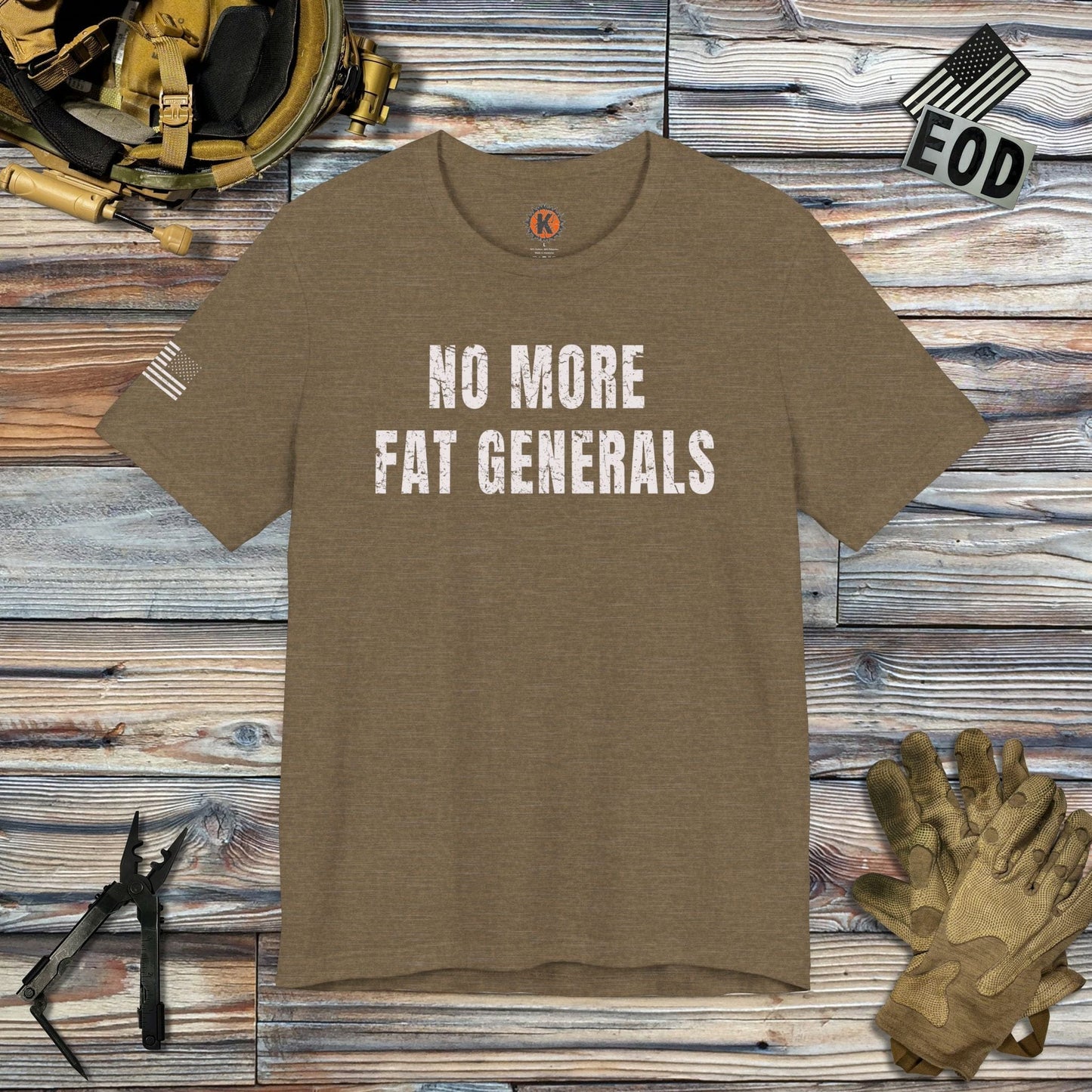 K-Factor Supply Co No More Fat Generals (w/ Flag) T-Shirt Heather Olive / S