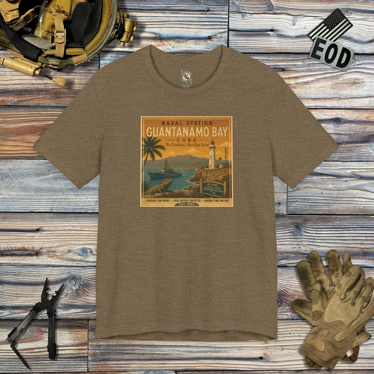 K-Factor Supply Co NSGB Cuba Travel T-Shirt Heather Olive / S