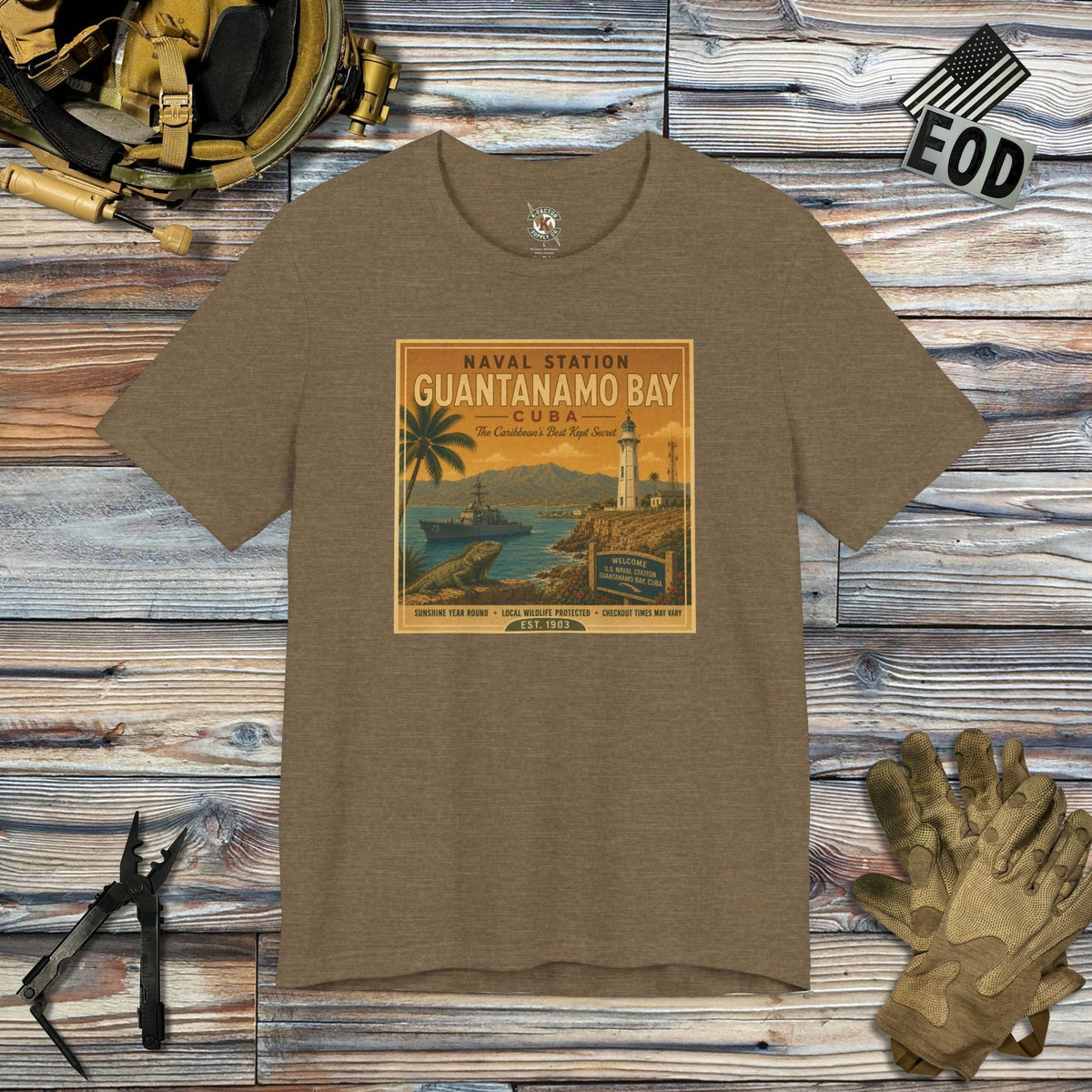 K-Factor Supply Co NSGB Cuba Travel T-Shirt Heather Olive / S