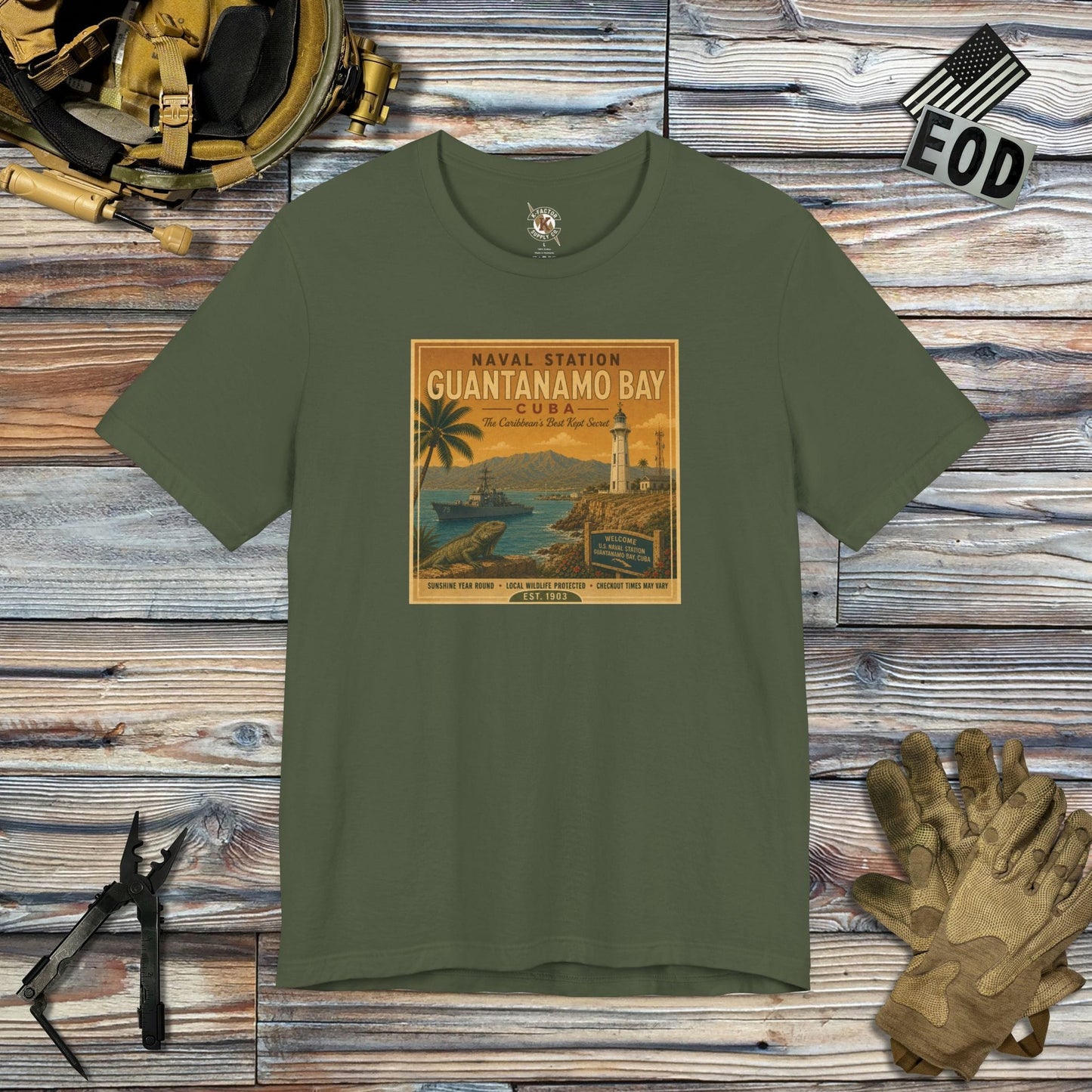 K-Factor Supply Co NSGB Cuba Travel T-Shirt Military Green / S