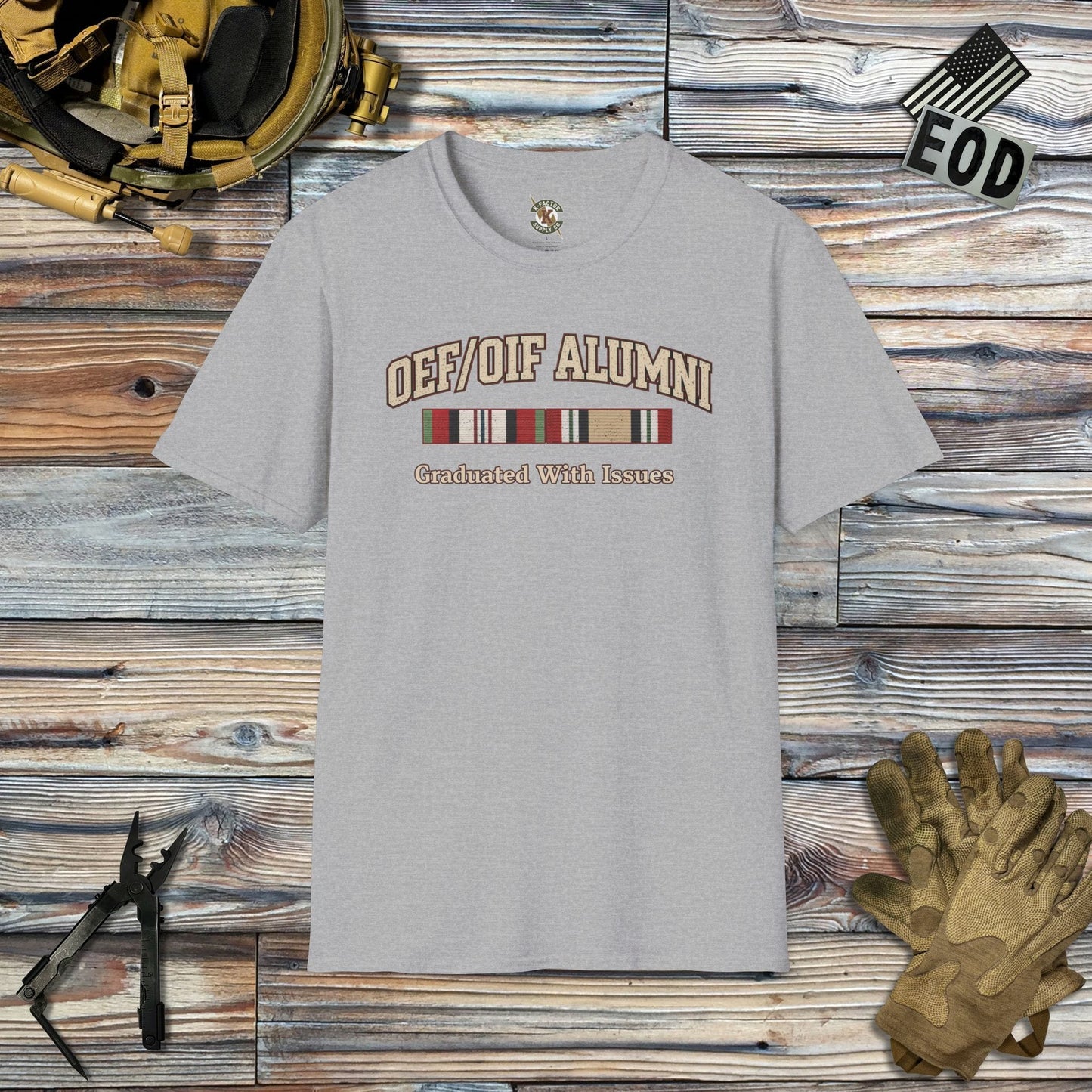 K-Factor Supply Co OEF/OIF Alumni Mk 1 "Issues" (B+T) T-Shirt Sport Grey / 2XL