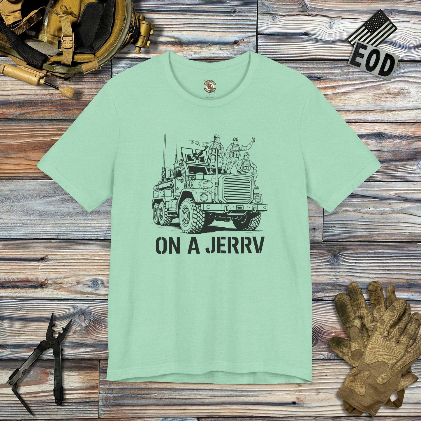 K-Factor Supply Co On a JERRV T-Shirt Heather Mint / S