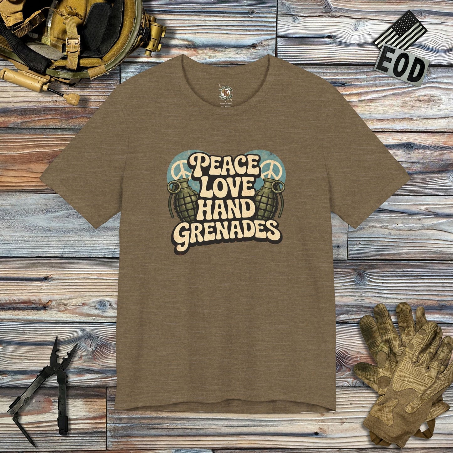 K-Factor Supply Co Peace Love Grenades T-Shirt Heather Olive / S
