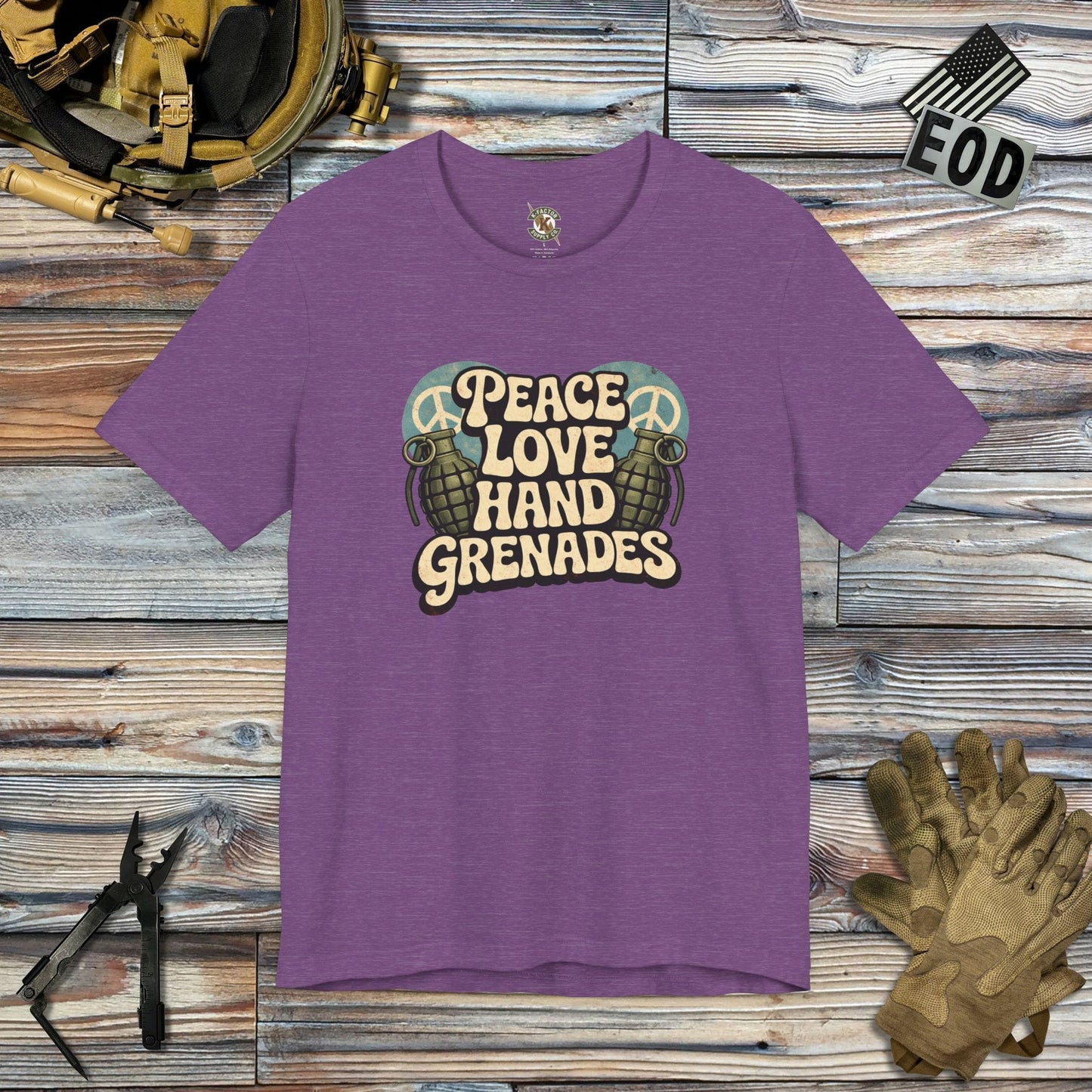 K-Factor Supply Co Peace Love Grenades T-Shirt Heather Team Purple / S