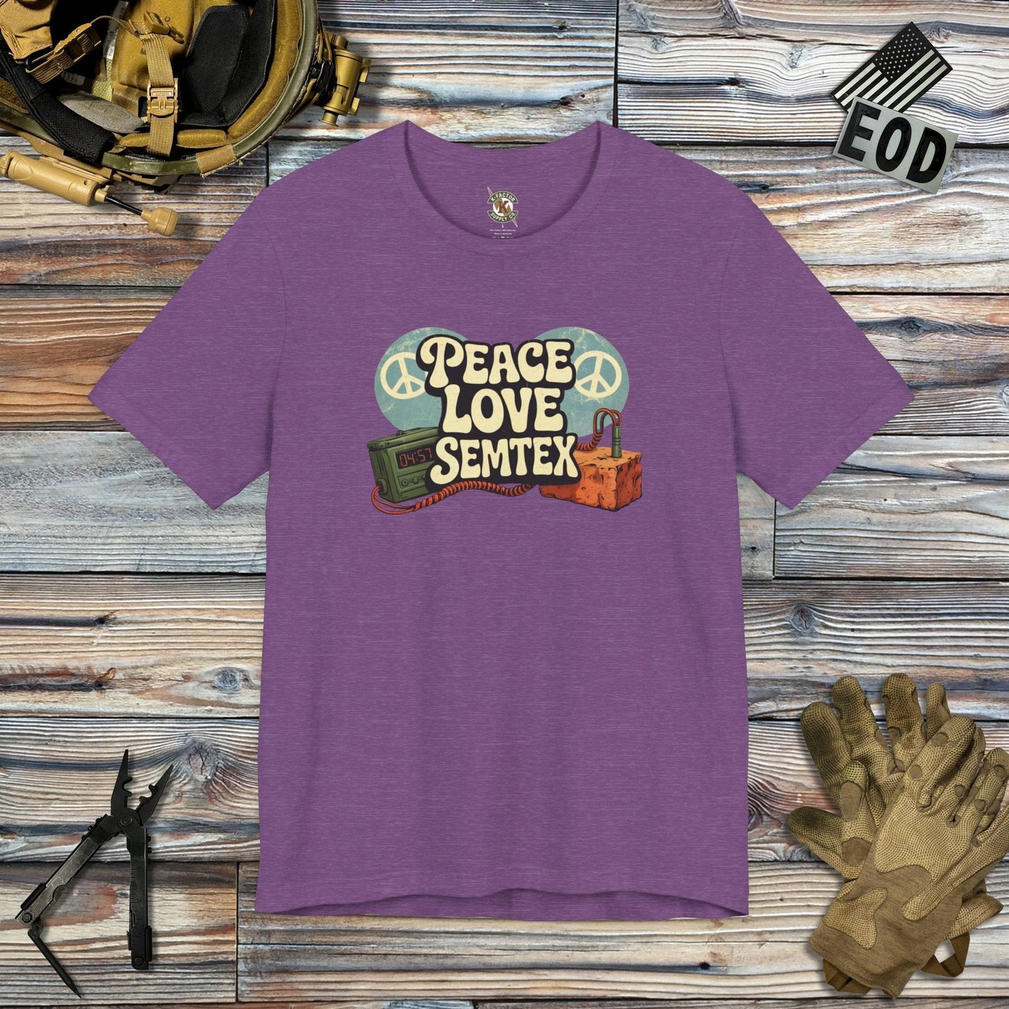 K-Factor Supply Co Peace Love Semtex T-Shirt Heather Team Purple / S