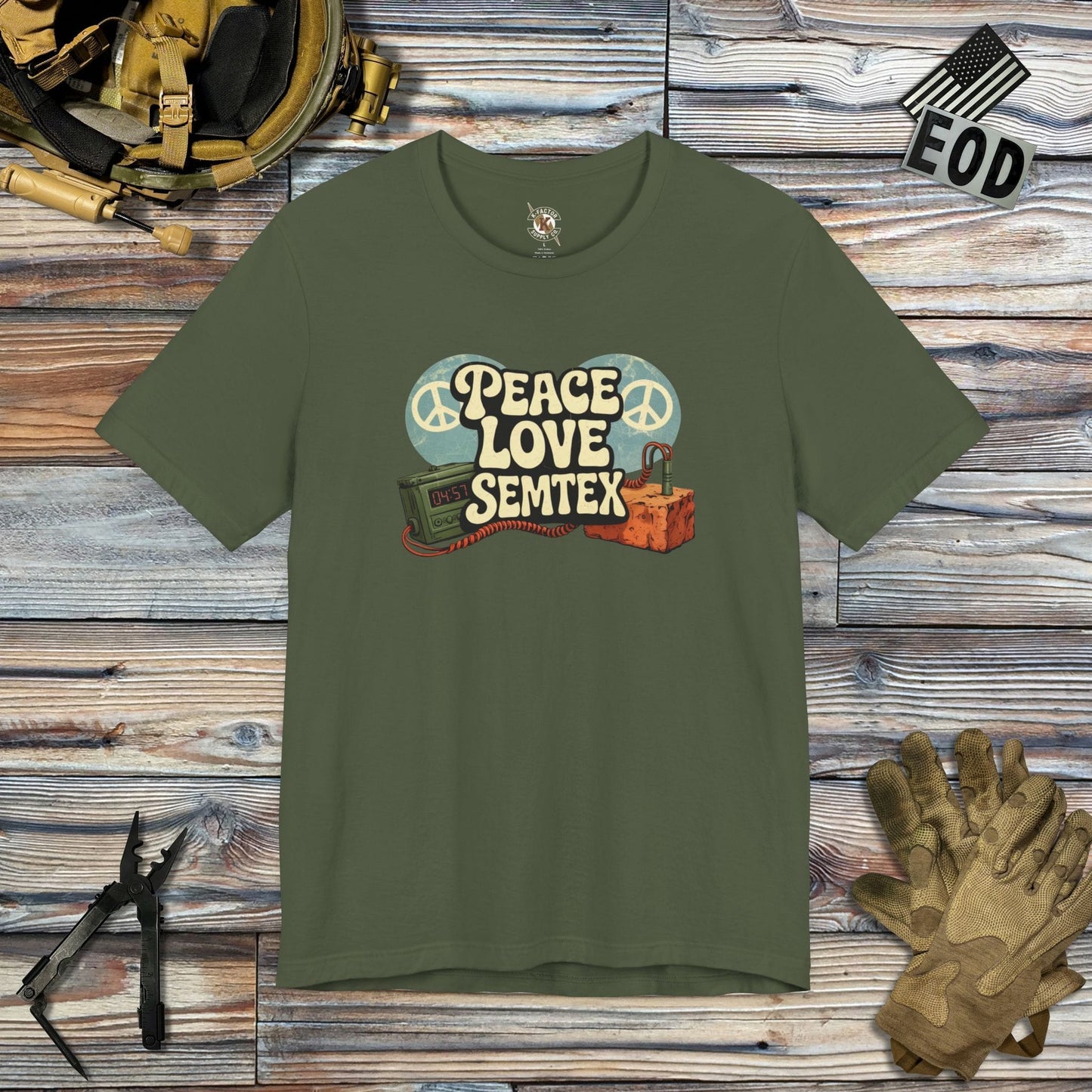 K-Factor Supply Co Peace Love Semtex T-Shirt Military Green / S