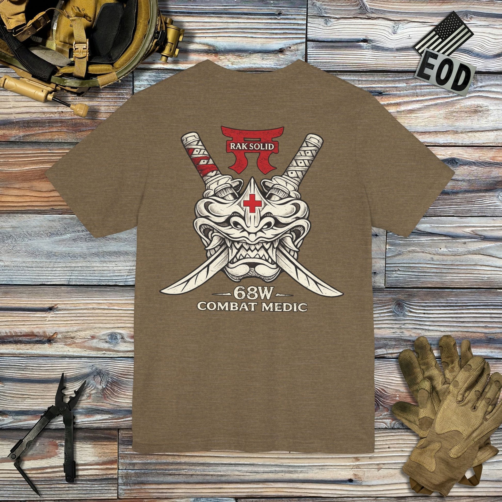 K-Factor Supply Co Rak Solid - 68 Whiskey (Back Print) T-Shirt Heather Olive / S