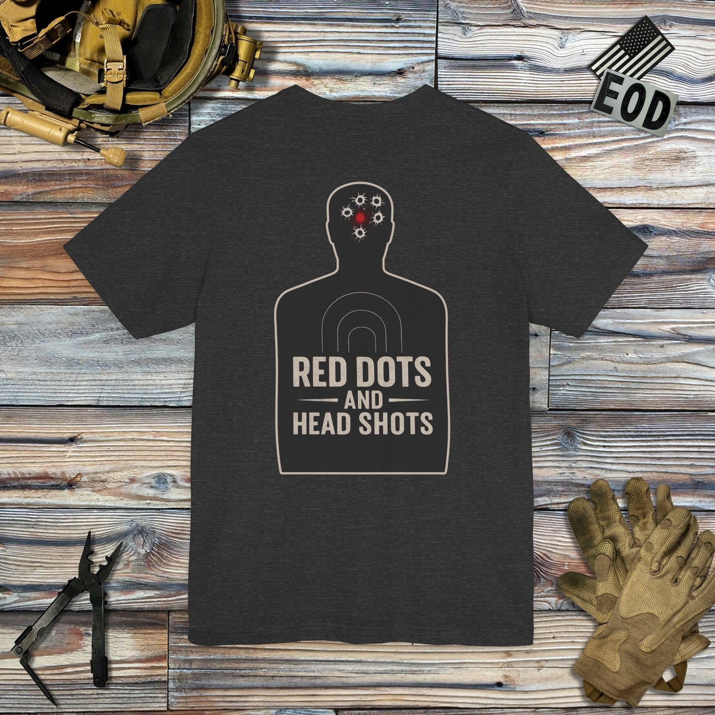 K-Factor Supply Co Red Dots and Head Shots (Back Print) T-Shirt Dark Grey Heather / S