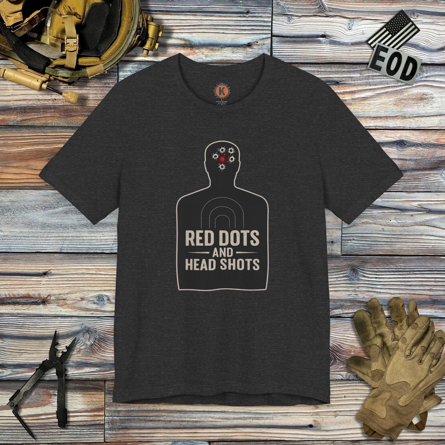 K-Factor Supply Co Red Dots and Head Shots T-Shirt Dark Grey Heather / S