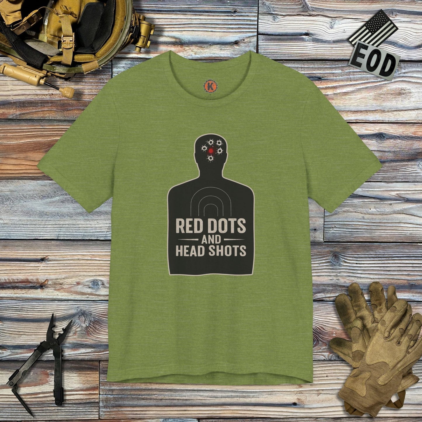 K-Factor Supply Co Red Dots and Head Shots T-Shirt Heather Green / S
