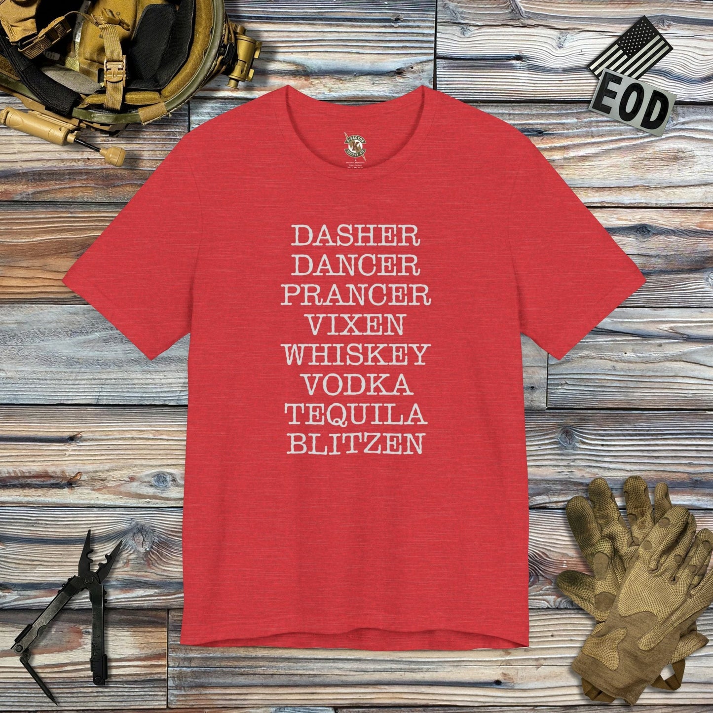 K-Factor Supply Co Reindeer Blitzed T-Shirt Heather Red / S