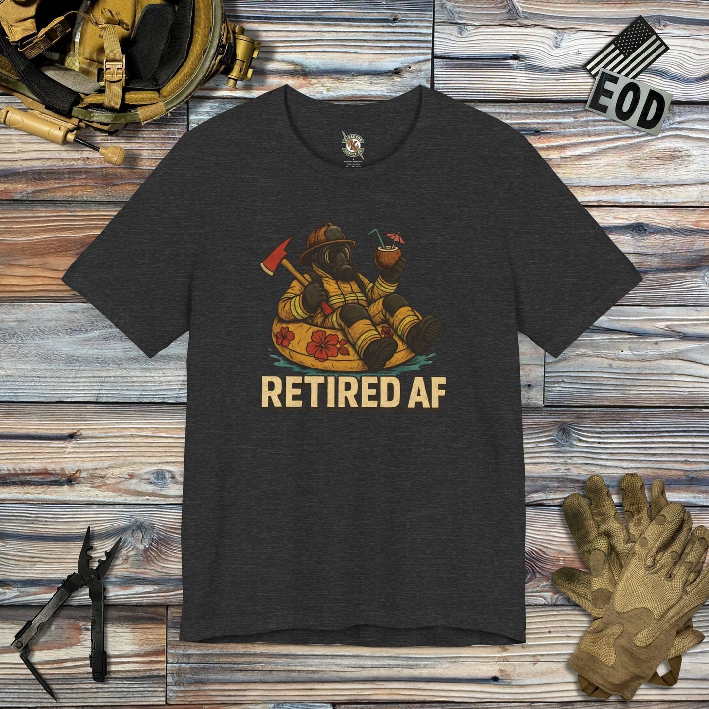 K-Factor Supply Co Retired AF (Fire) T-Shirt Dark Grey Heather / S