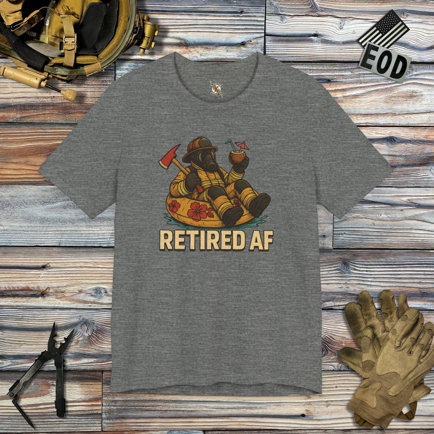 K-Factor Supply Co Retired AF (Fire) T-Shirt Deep Heather / S