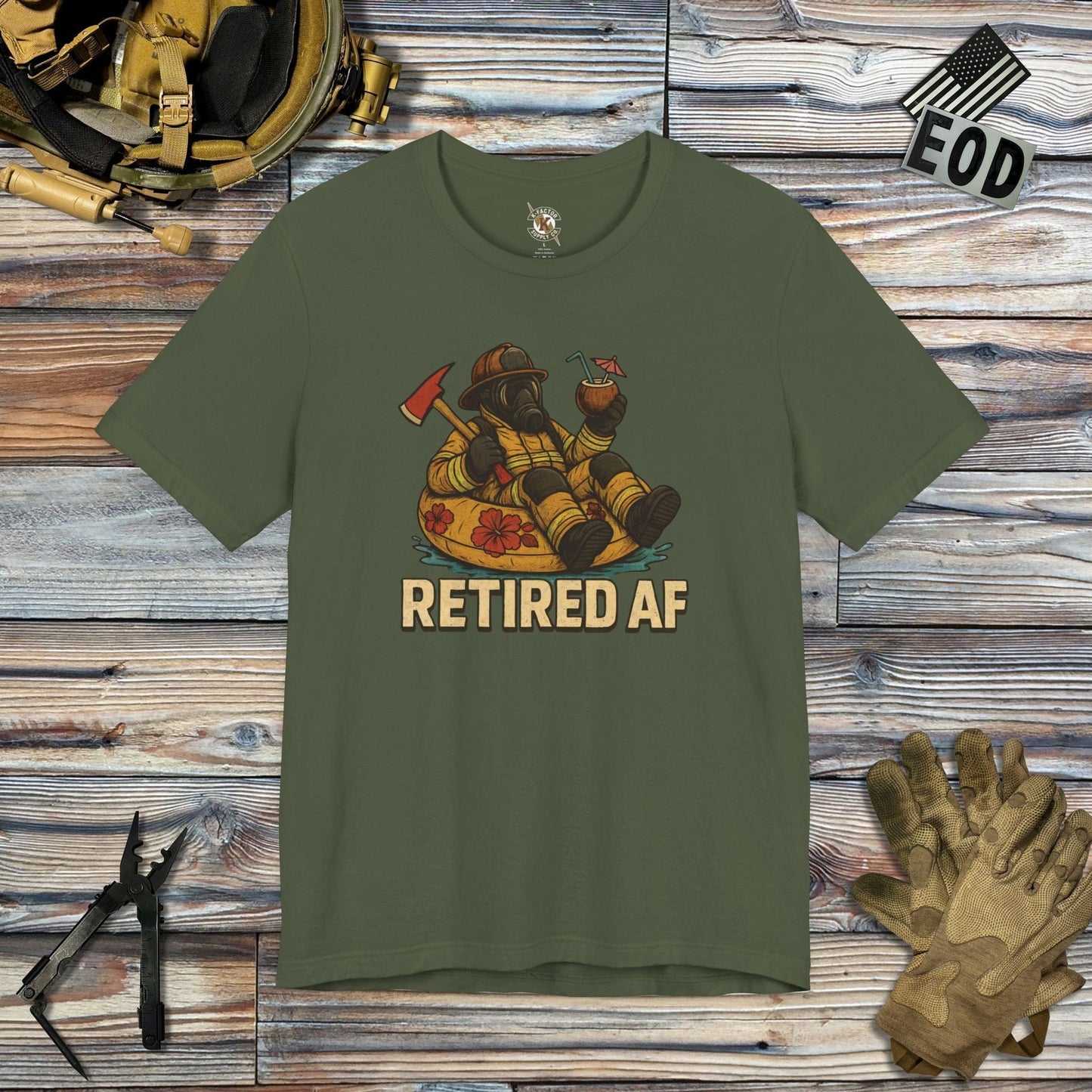 K-Factor Supply Co Retired AF (Fire) T-Shirt Military Green / S