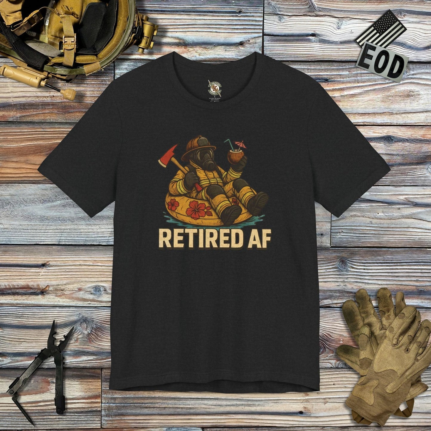 K-Factor Supply Co Retired AF (Fire) T-Shirt Solid Black Blend / S