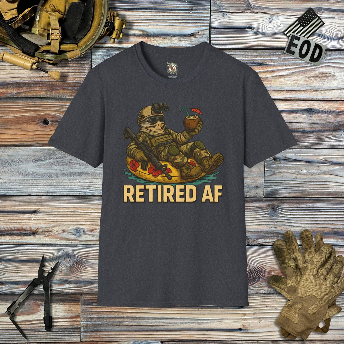 K-Factor Supply Co Retired AF (Operator) [B+T] T-Shirt Dark Heather Grey / 2XL