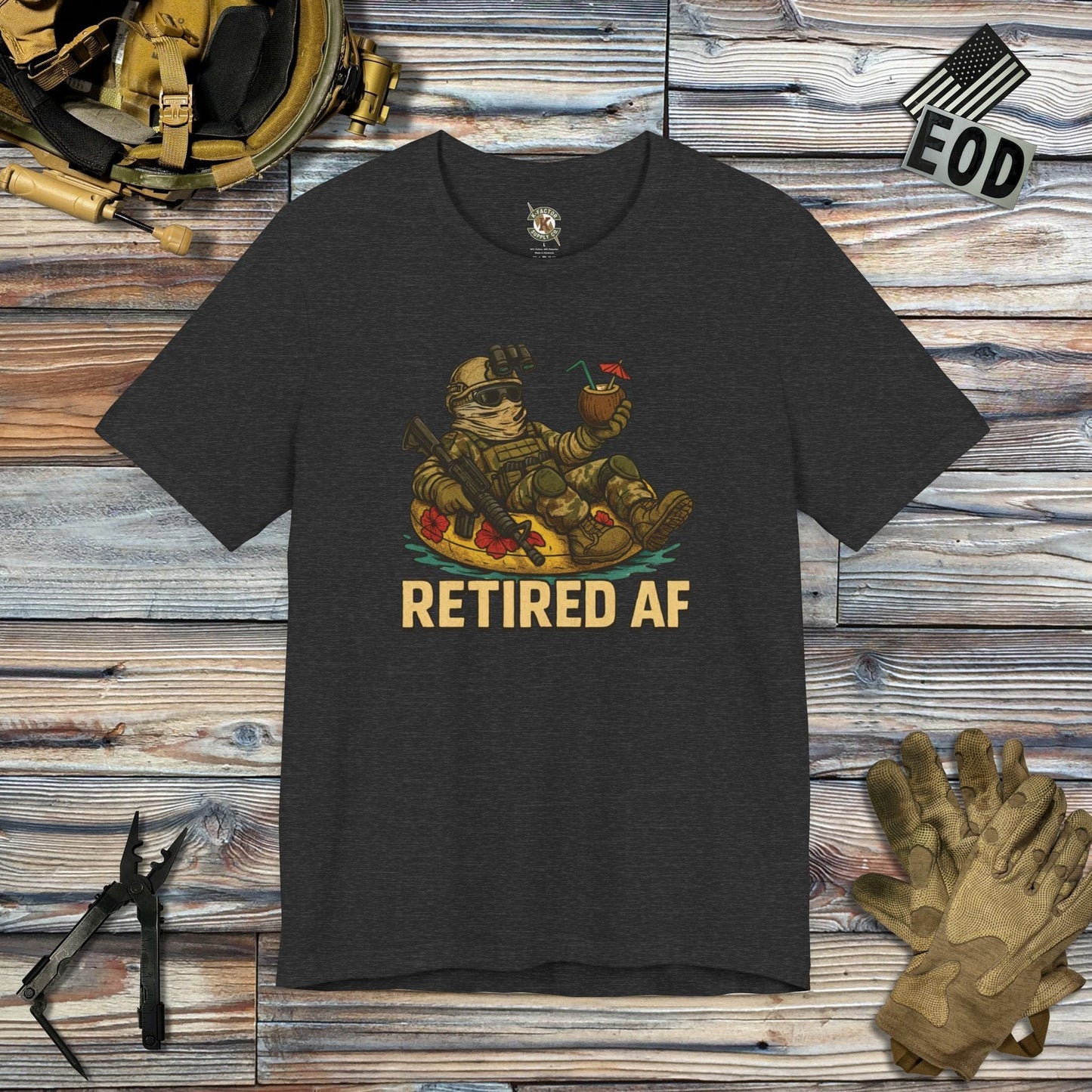 K-Factor Supply Co Retired AF (Operator) T-Shirt Dark Grey Heather / S