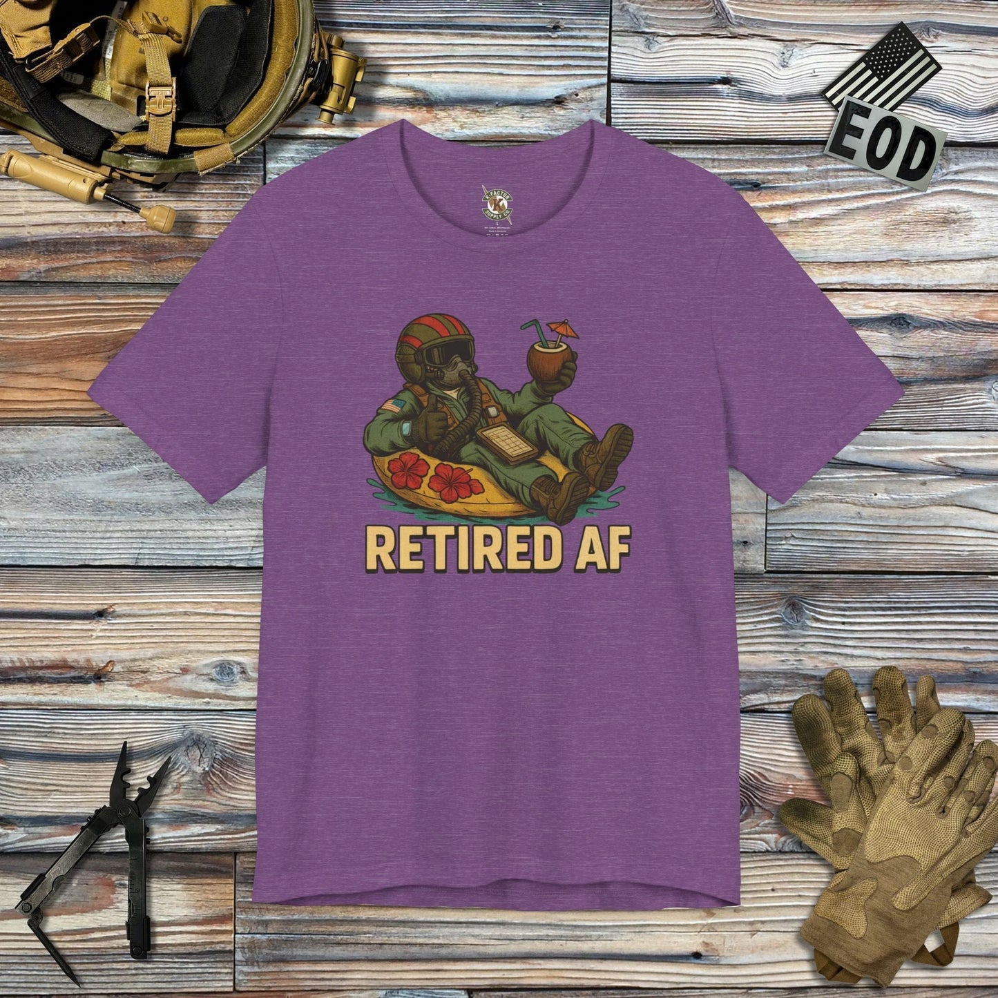 K-Factor Supply Co Retired AF (Pilot) T-Shirt Heather Team Purple / S