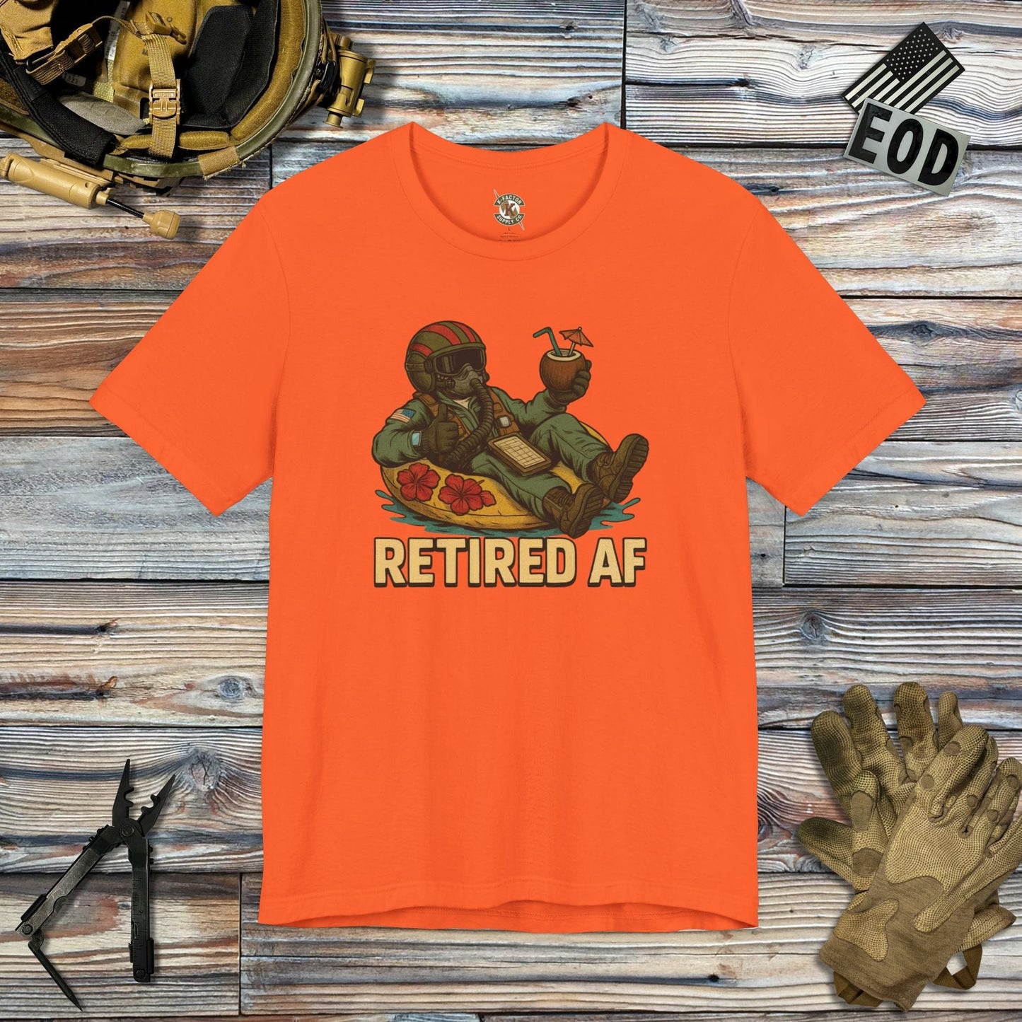 K-Factor Supply Co Retired AF (Pilot) T-Shirt Orange / S