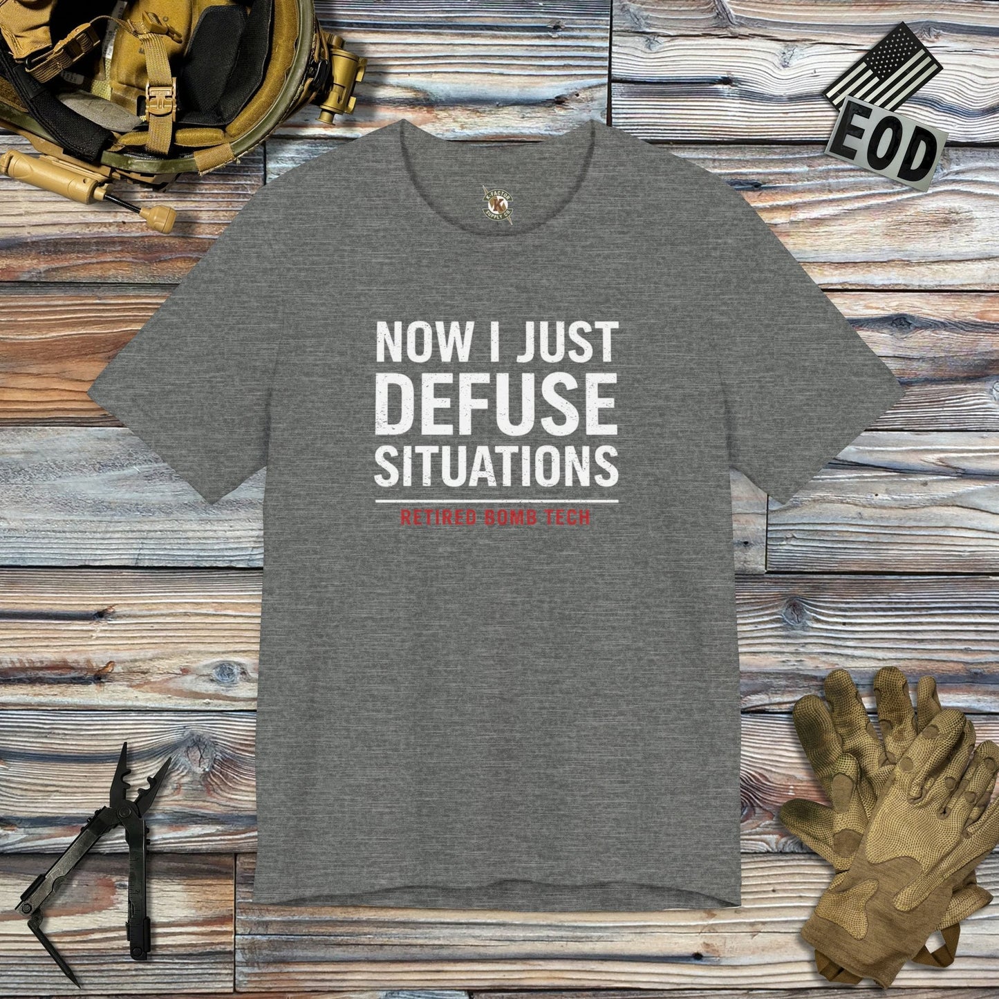 K-Factor Supply Co Retired Bomb Tech - Defuse T-Shirt Deep Heather / S