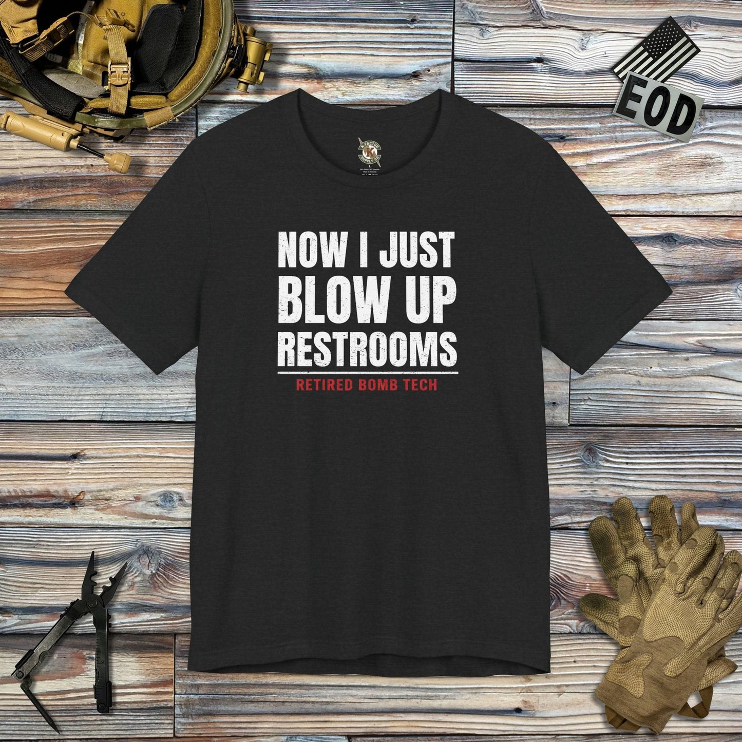 K-Factor Supply Co Retired Bomb Tech - Restrooms T-Shirt Solid Black Blend / S