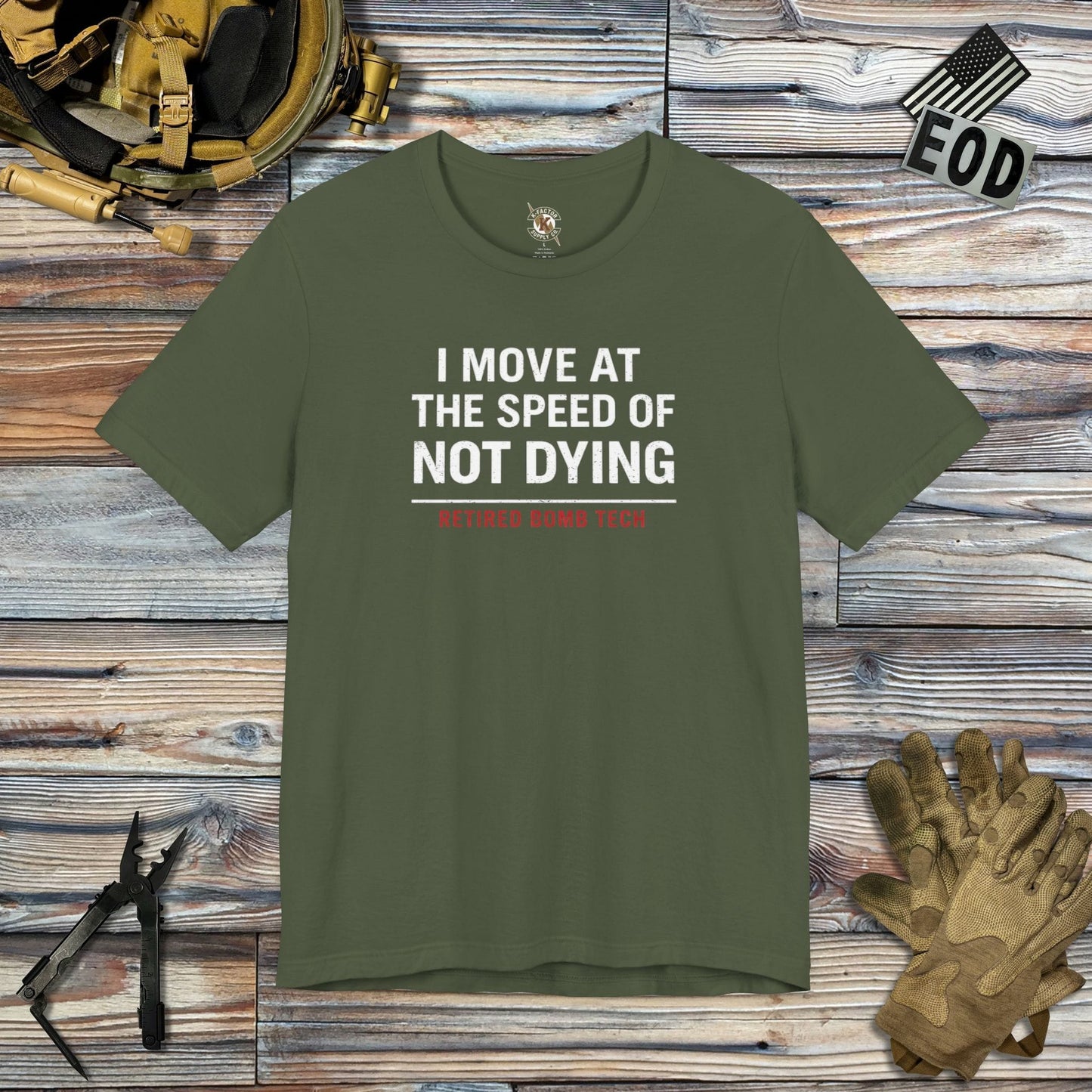K-Factor Supply Co Retired Bomb Tech - Speed T-Shirt Military Green / S