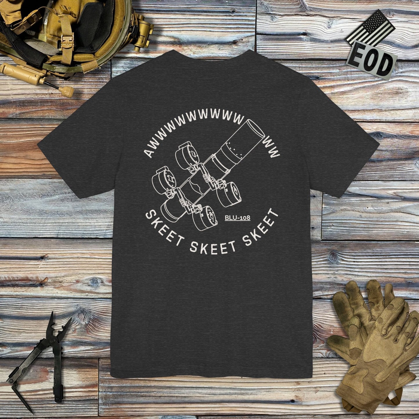 K-Factor Supply Co Skeet Skeet Skeet - Ammo Edit (Back Print) T-Shirt Dark Grey Heather / S