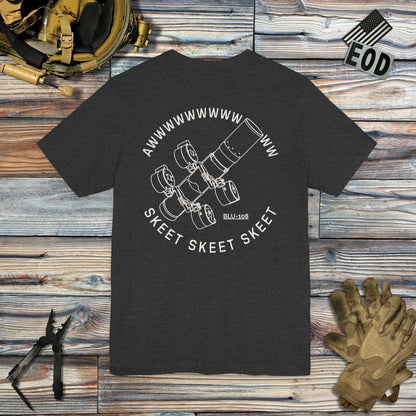 K-Factor Supply Co Skeet Skeet Skeet - Ammo Edit (Back Print) T-Shirt Dark Grey Heather / S