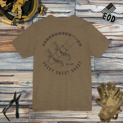 K-Factor Supply Co Skeet Skeet Skeet - Ammo Edit (Back Print) T-Shirt Heather Olive / S