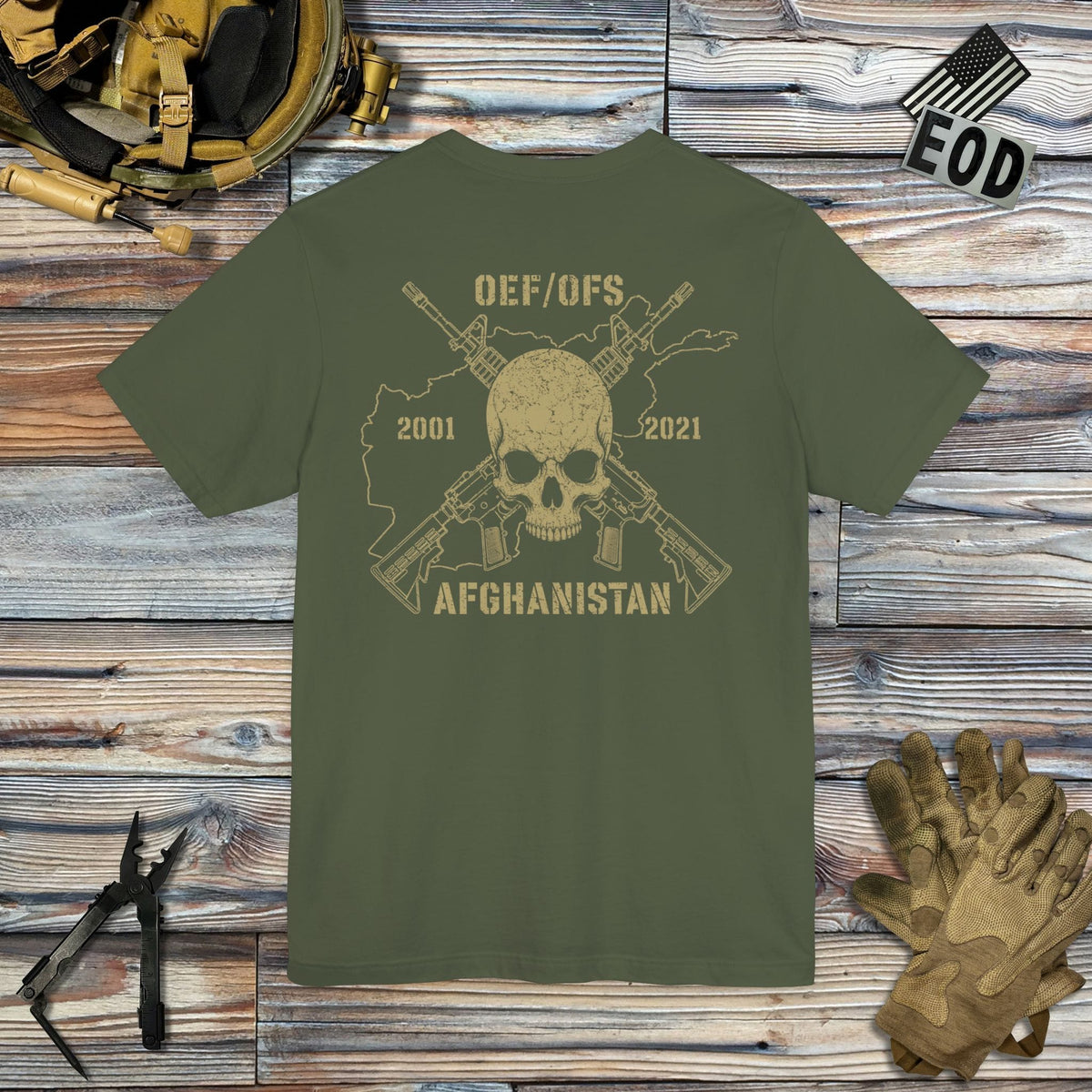 K-Factor Supply Co Skull & Carbines Icon - OEF/OFS (Back Print) T-Shirt