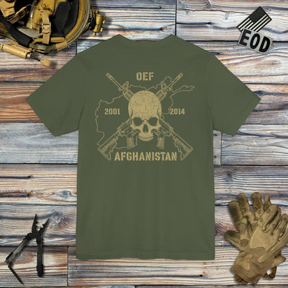 K-Factor Supply Co Skull & Carbines - OEF (Back Print) T-Shirt