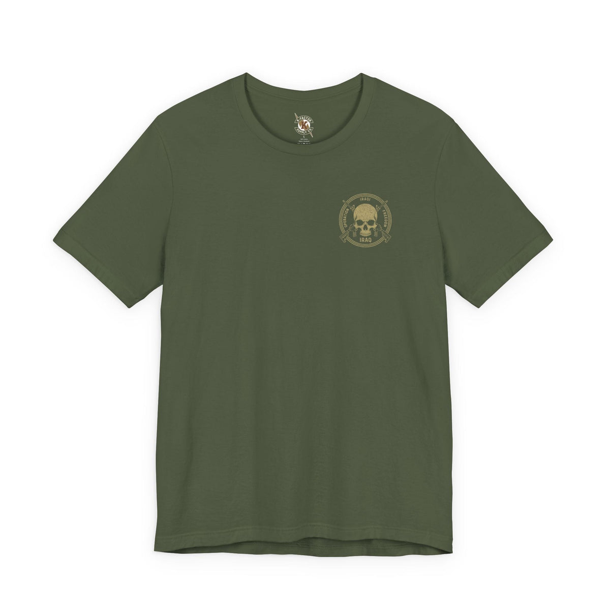 K-Factor Supply Co Skull & Carbines - OIF (Back Print) T-Shirt Military Green / S
