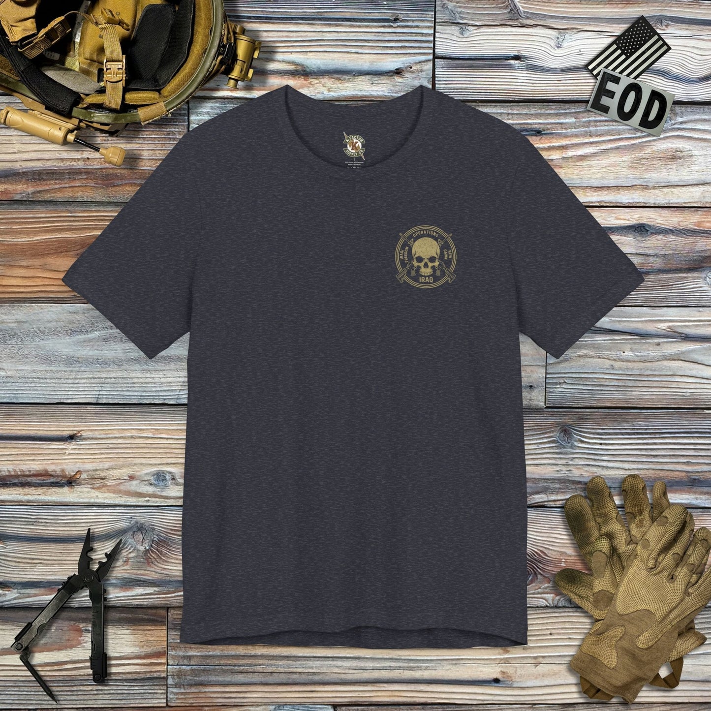 K-Factor Supply Co Skull & Carbines - OIF/OND (Back Print) T-Shirt Heather Navy / S