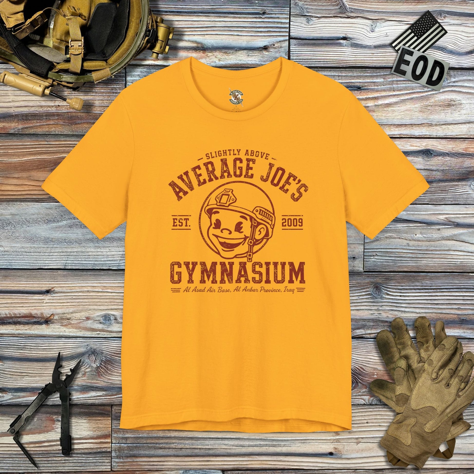 K-Factor Supply Co Slightly Above Average Joe's Gym T-Shirt Gold / S