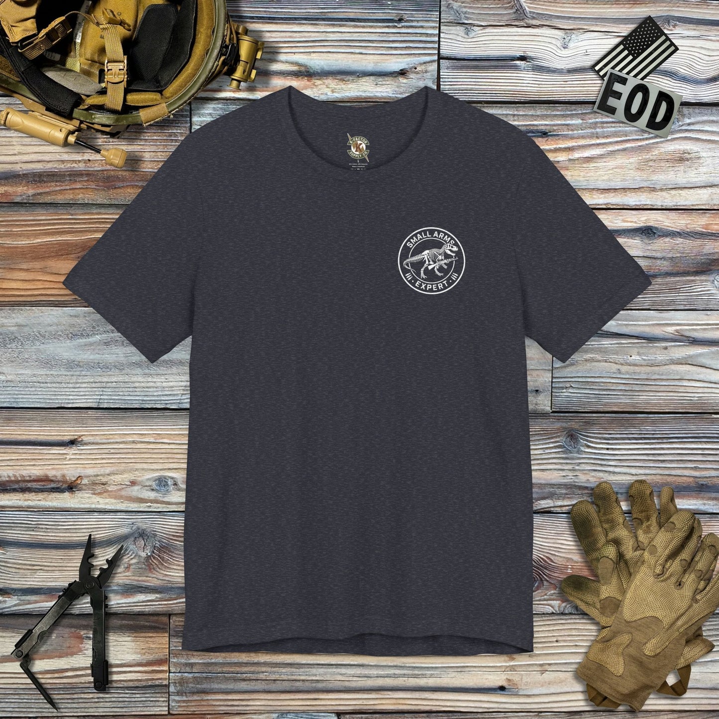 K-Factor Supply Co Small Arms Mk 1 Mod 1 - AK (Back Print) T-Shirt Heather Navy / S